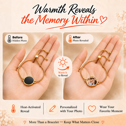 Personalized Heat-Activated Hidden Photo Adjustable Bracelet with Engraved Text Memorable Birthday Anniversary Gift for Women Men