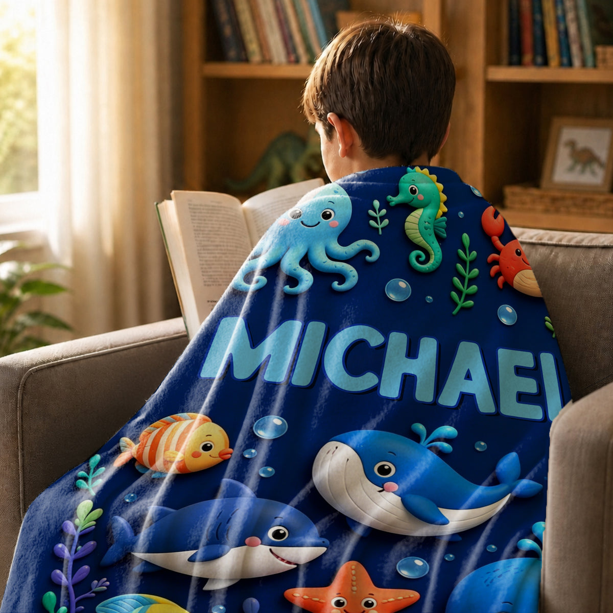 Personalized Cute Woodland Animal Truck Fantasy Cartoon Theme Design Soft Throw Blanket with Name Room Decor Daily Use Birthday Gift for Kids