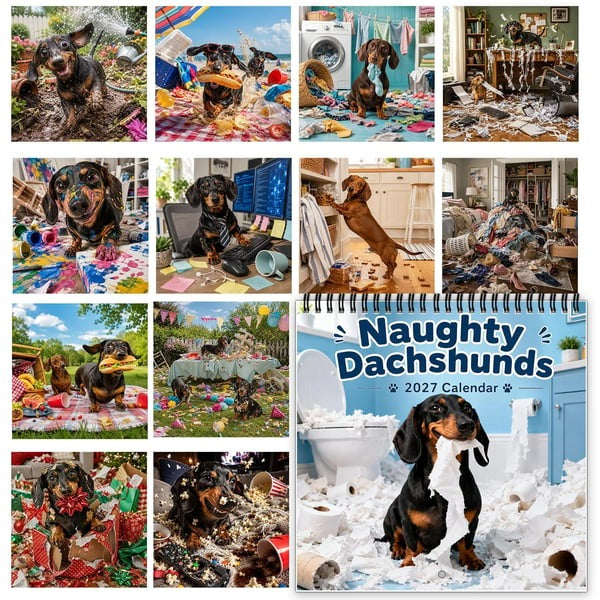 Naughty Dachshunds 2027 Wall Calendar - 12 Months of Mischief, Mayhem and Sausage Dog Smiles