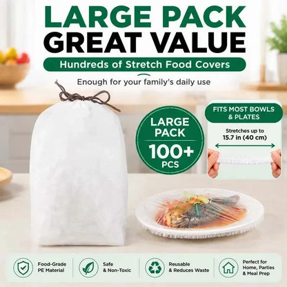 100-Piece Stretch Food Cover Set for Bowls and Containers