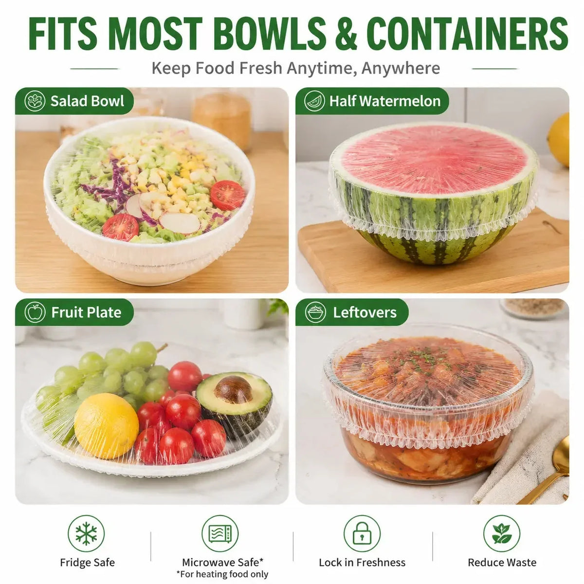 100-Piece Stretch Food Cover Set for Bowls and Containers