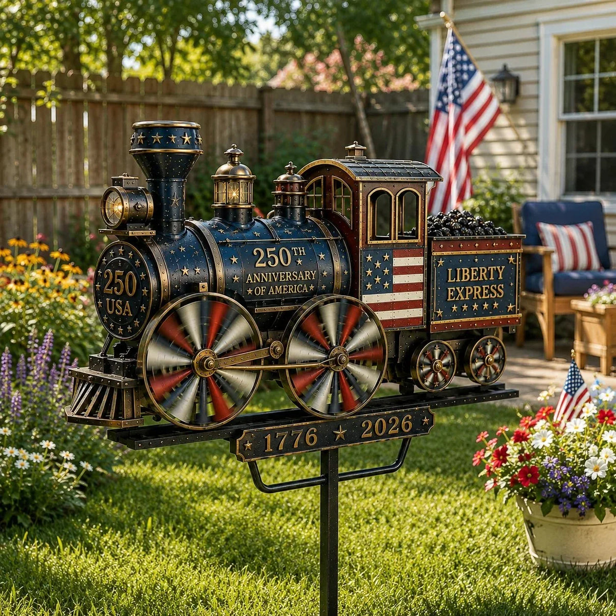 Liberty Express Train Garden Wind Spinner with Patriotic Design