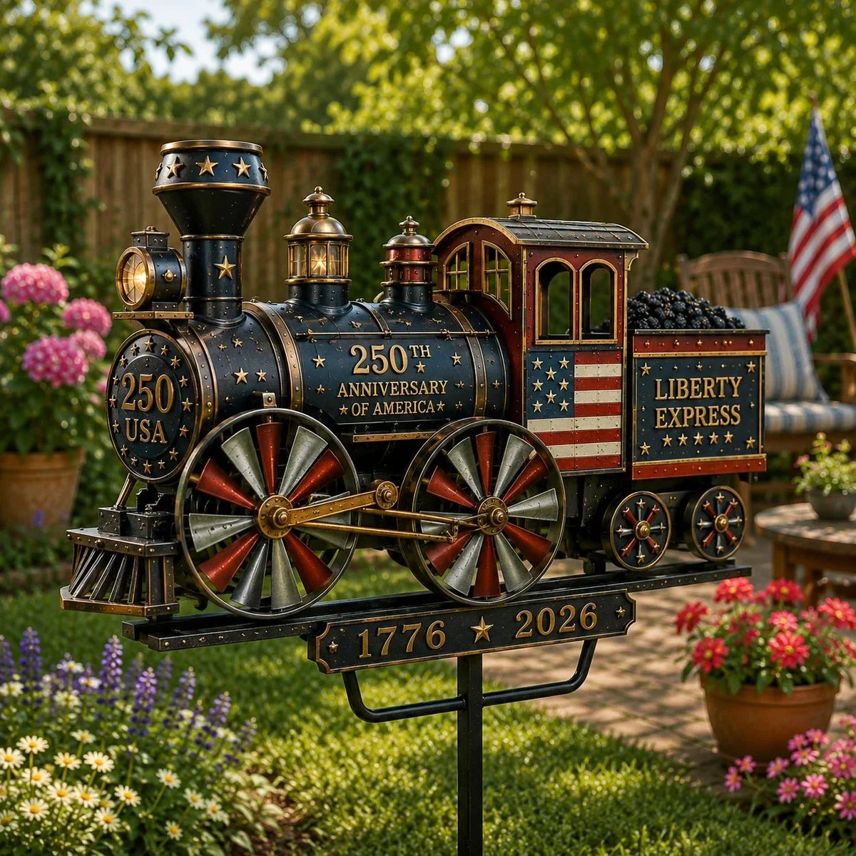 Liberty Express Train Garden Wind Spinner with Patriotic Design
