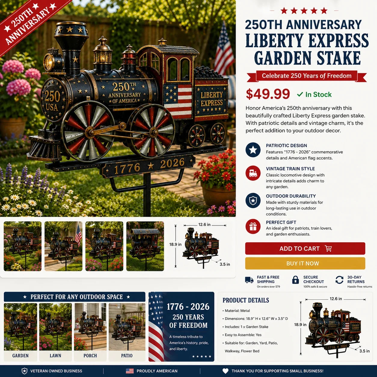 Liberty Express Train Garden Wind Spinner with Patriotic Design