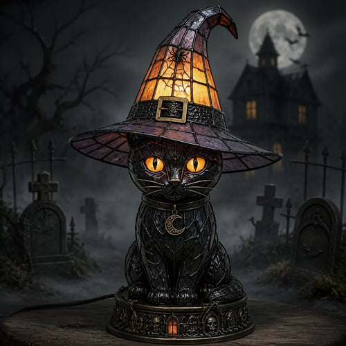 Decorative Magical Black Cat Witch Lamp for Focused Lighting