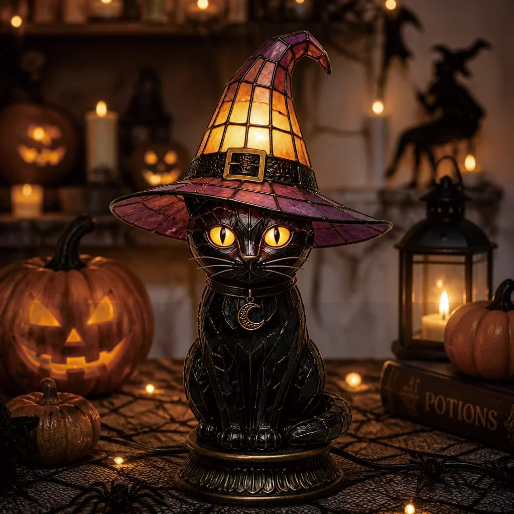 Decorative Magical Black Cat Witch Lamp for Focused Lighting