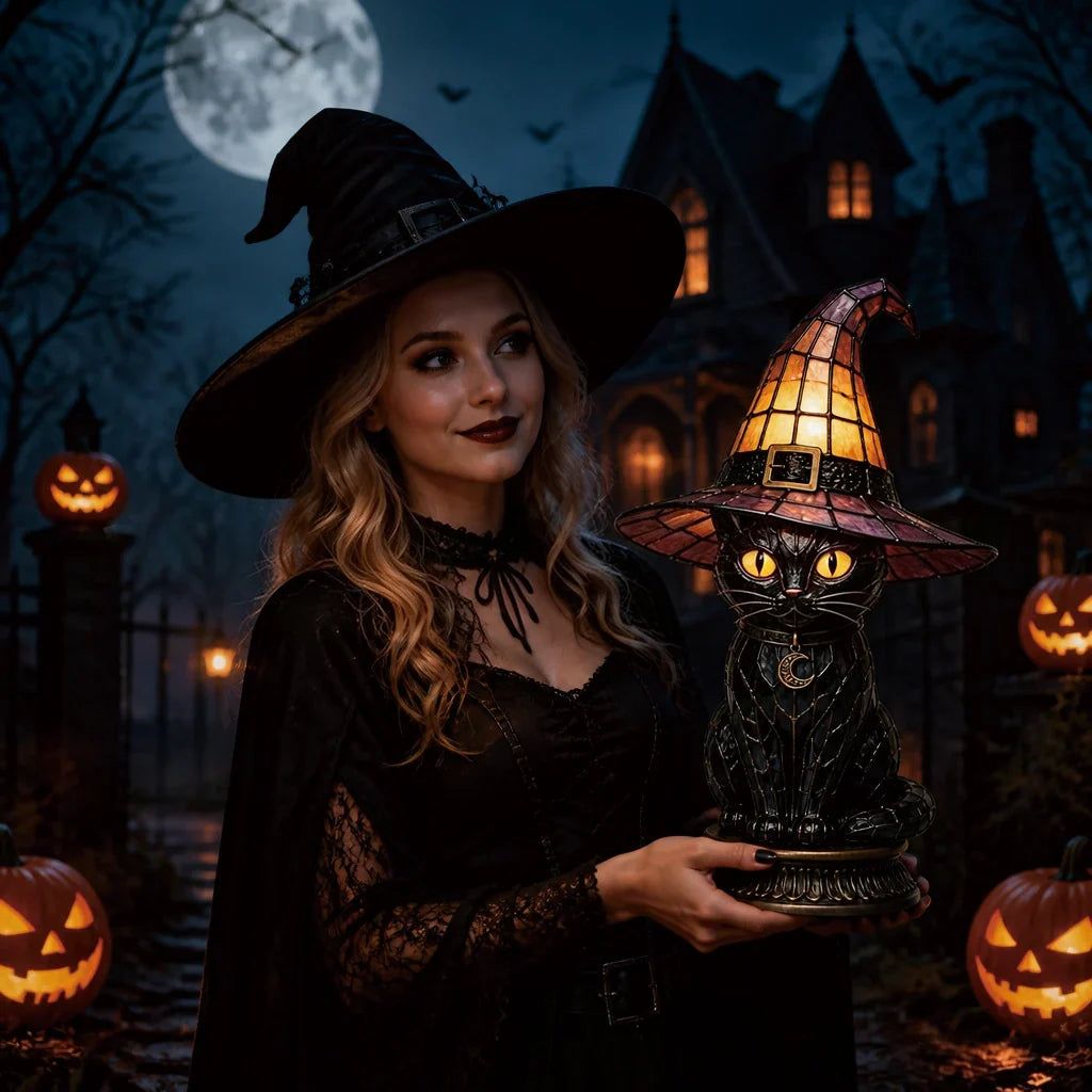 Decorative Magical Black Cat Witch Lamp for Focused Lighting