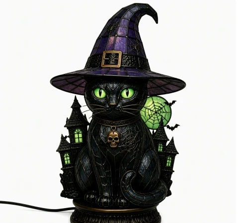Decorative Magical Black Cat Witch Lamp for Focused Lighting