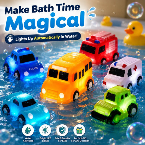 Vehicle-Ready 6PCS Water-Activated Light-Up Bath Toy Cars – Traffic &