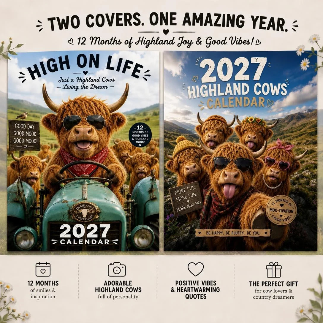 Purpose-Built Hot Calendar – Funny Highland Cow Wall Calendar – Cow