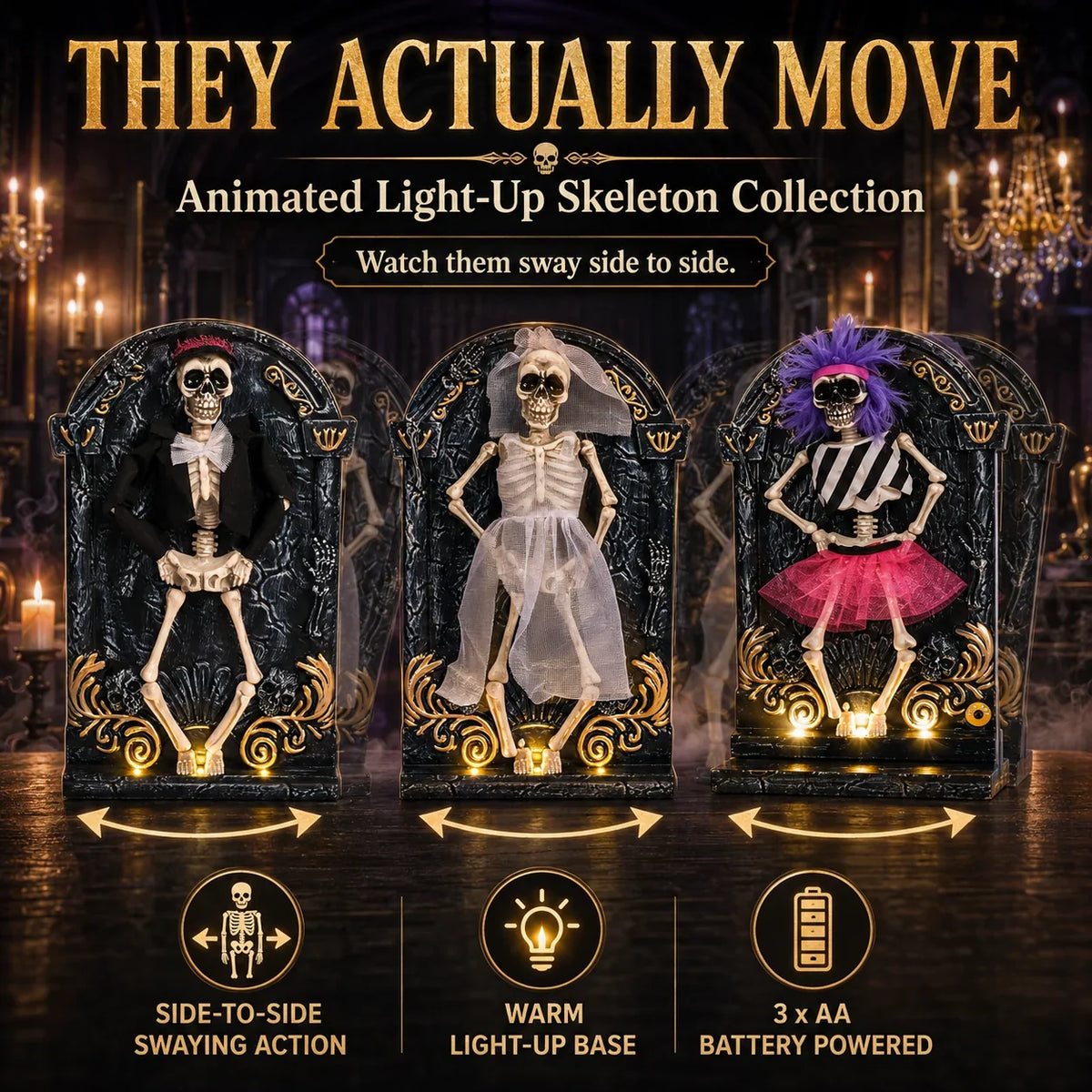 Decorative They Actually Move Animated Light-Up Dancing Skeleton