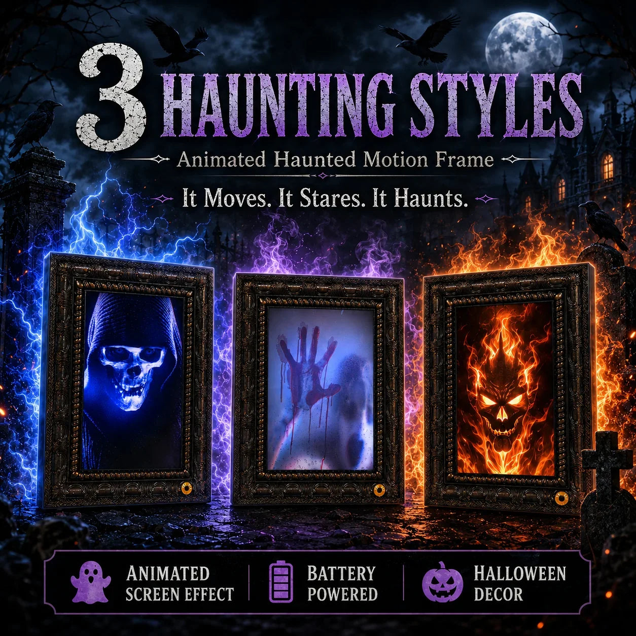 Purpose-Built 3 Haunting Styles Animated Motion Frame – It Moves. It