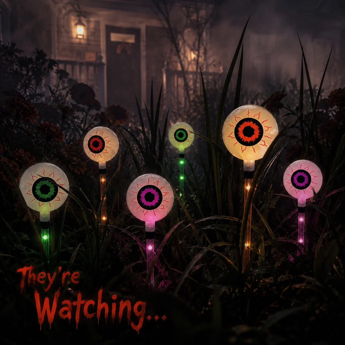 Six Solar Eyeball Stakes for Eerie Yard Lighting