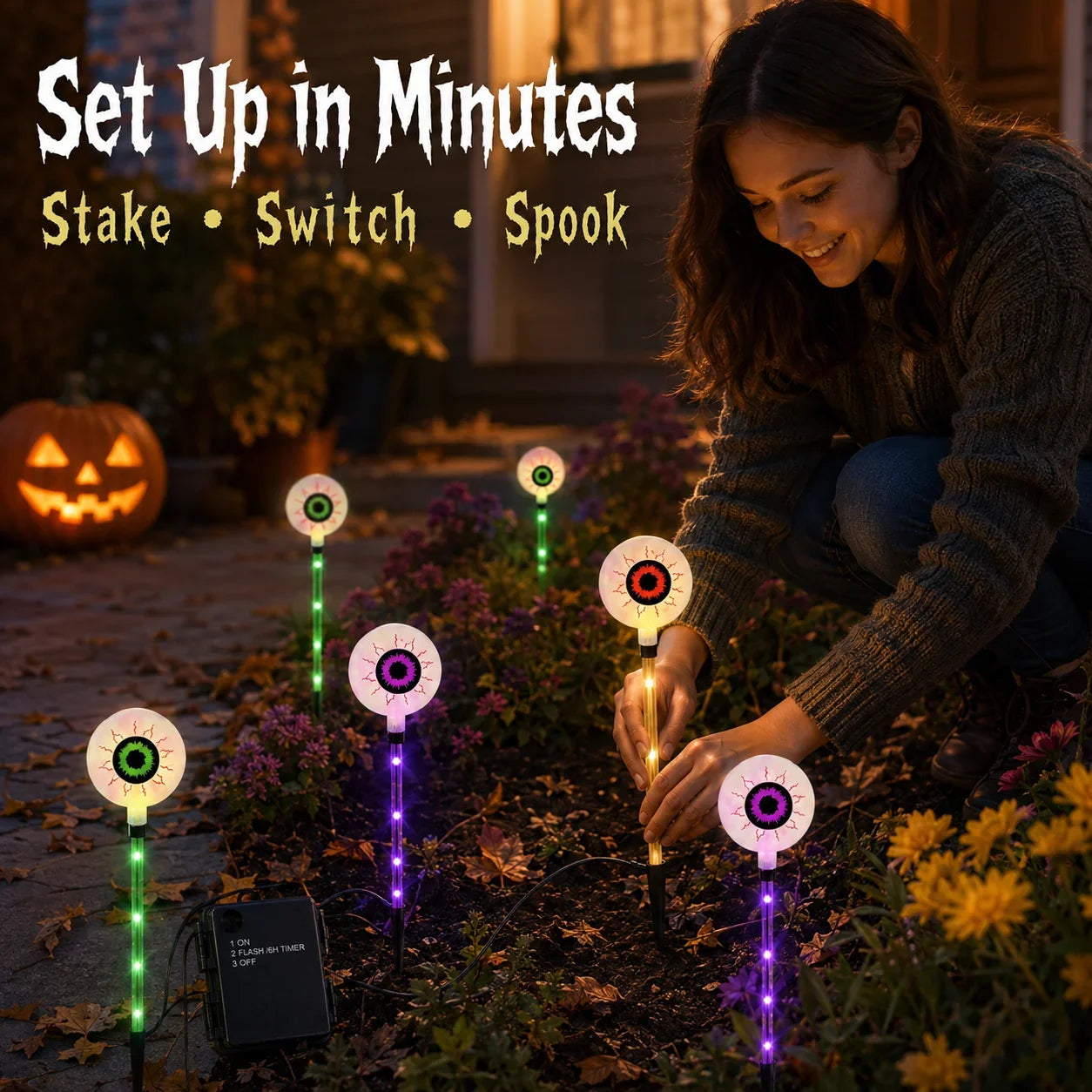 Six Solar Eyeball Stakes for Eerie Yard Lighting