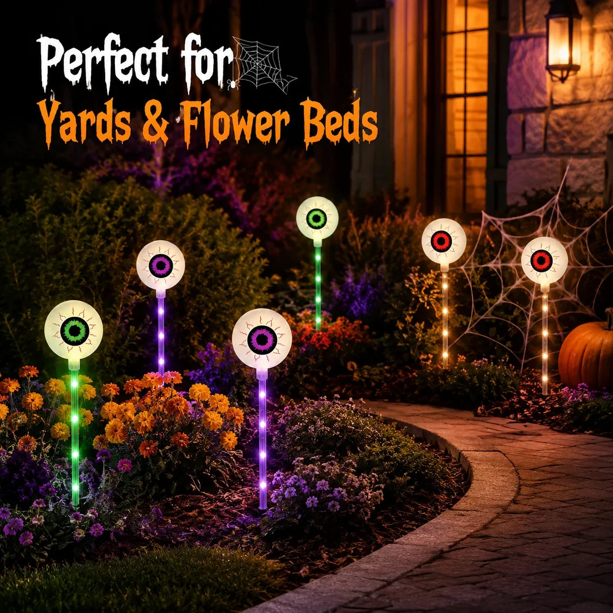 Six Solar Eyeball Stakes for Eerie Yard Lighting
