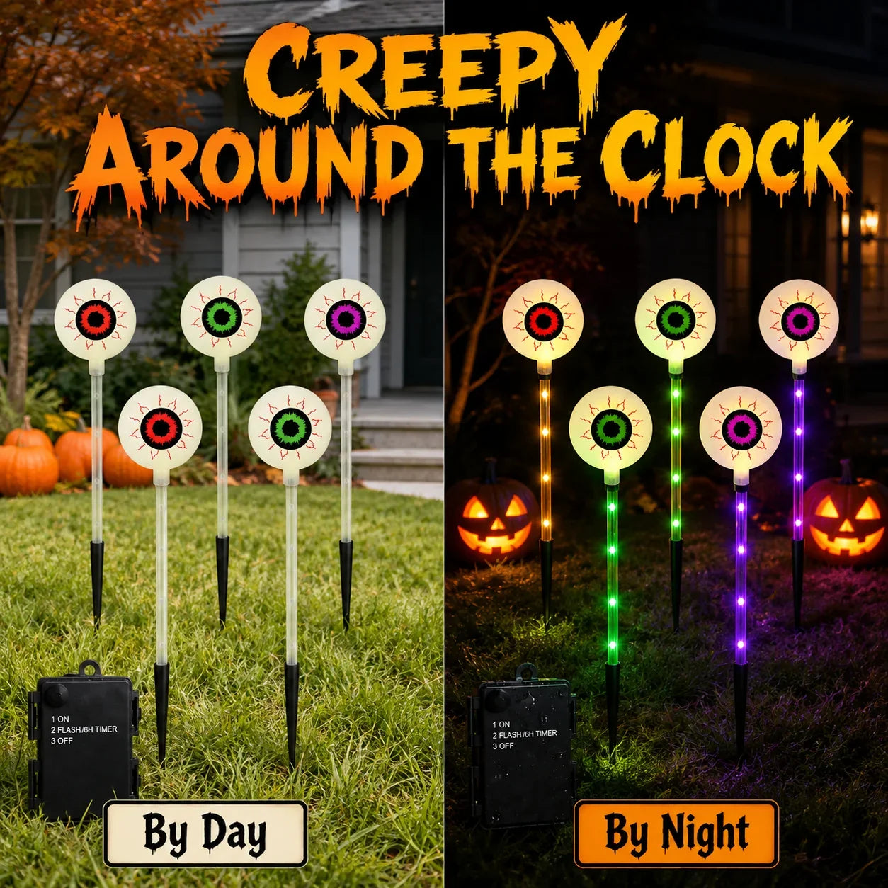 Six Solar Eyeball Stakes for Eerie Yard Lighting