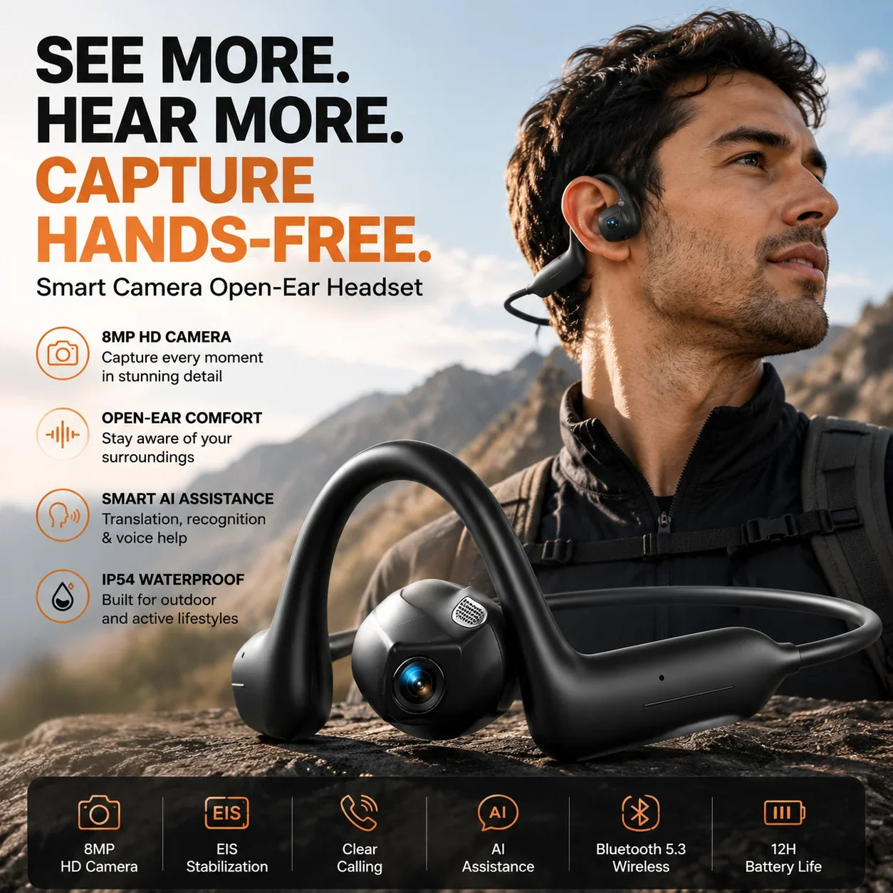 Purpose-Built Smart POV Camera Headset – Hands- Video, Photos &