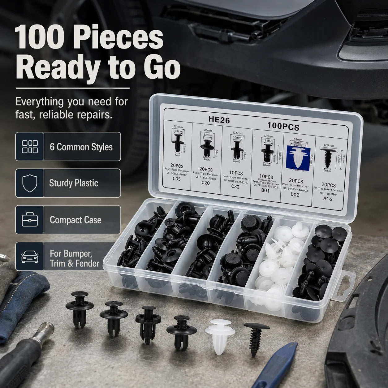 Vehicle-Ready 100PCS Bumper Retainer Clips Car Body Trim Clips
