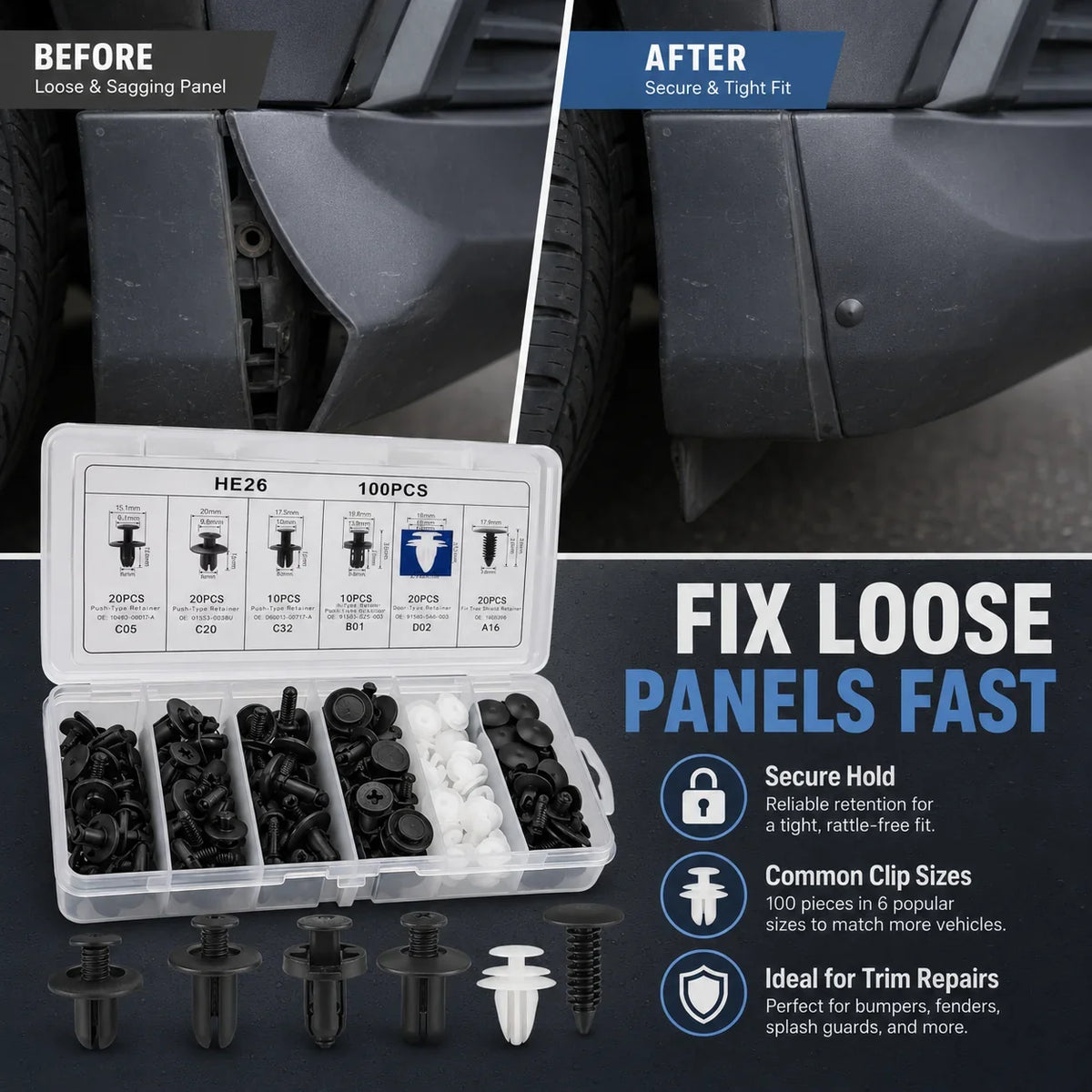 Vehicle-Ready 100PCS Bumper Retainer Clips Car Body Trim Clips