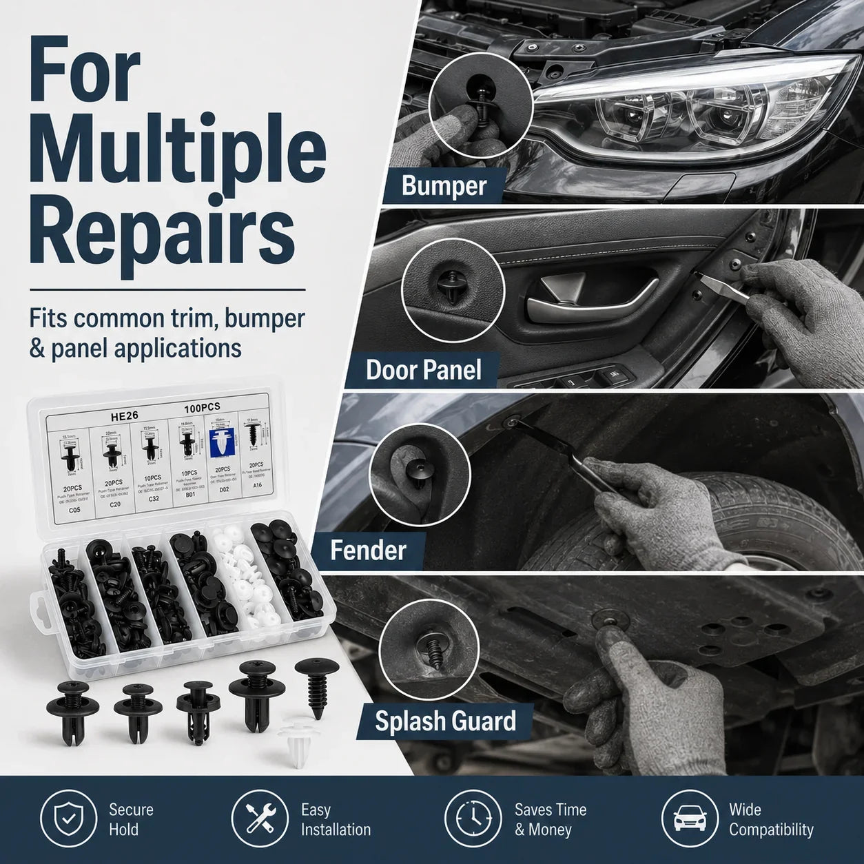 Vehicle-Ready 100PCS Bumper Retainer Clips Car Body Trim Clips