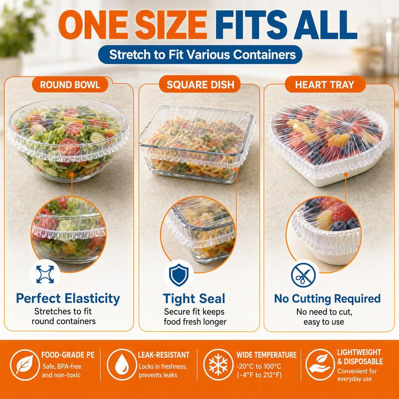 Practical 100Pcs Medium Reusable Elastic Plastic Bowl Covers