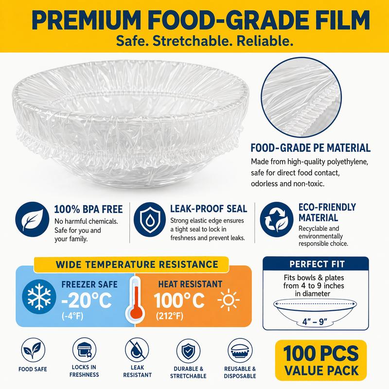 Practical 100Pcs Medium Reusable Elastic Plastic Bowl Covers