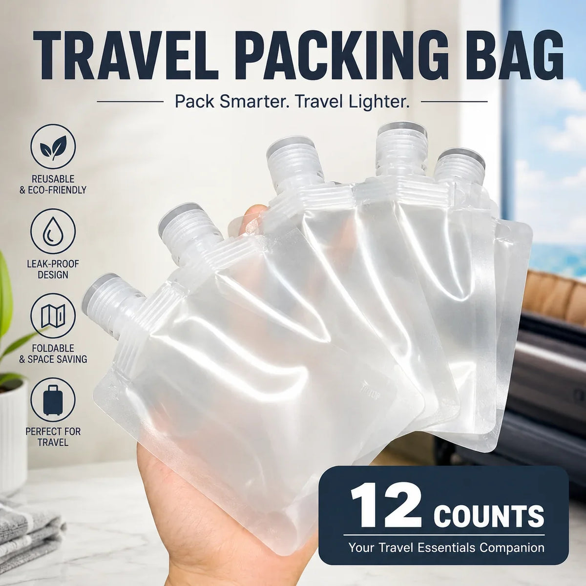Vehicle-Ready 12 Counts Reusable Plastic Pouches – Versatile Liquid