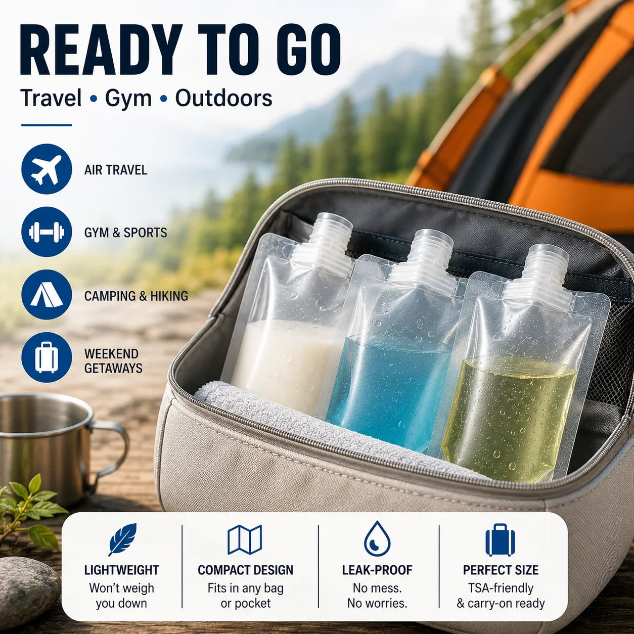 Vehicle-Ready 12 Counts Reusable Plastic Pouches – Versatile Liquid