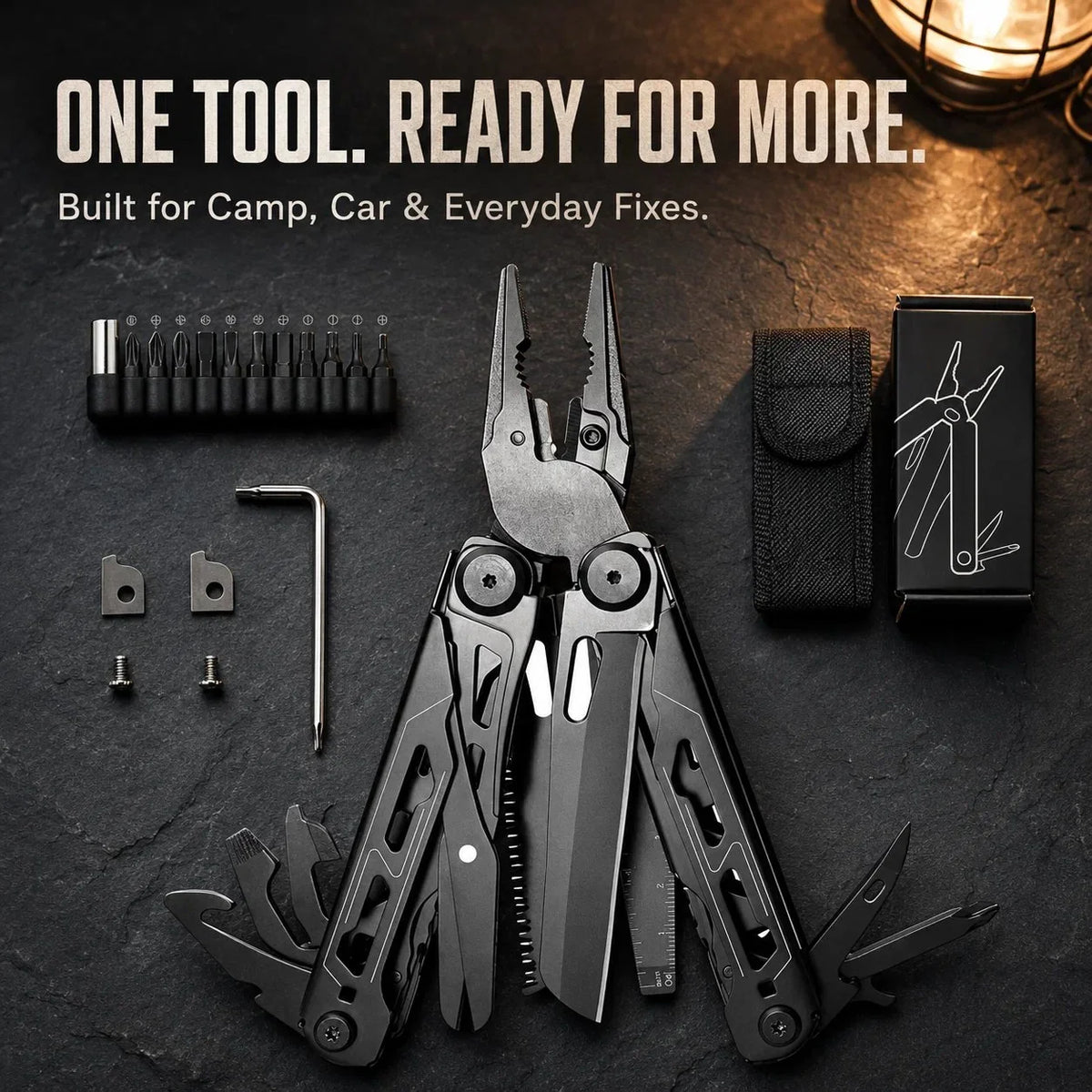 Vehicle-Ready 16-in-1 Camping Multi-Tool with Full-Size Scissors &