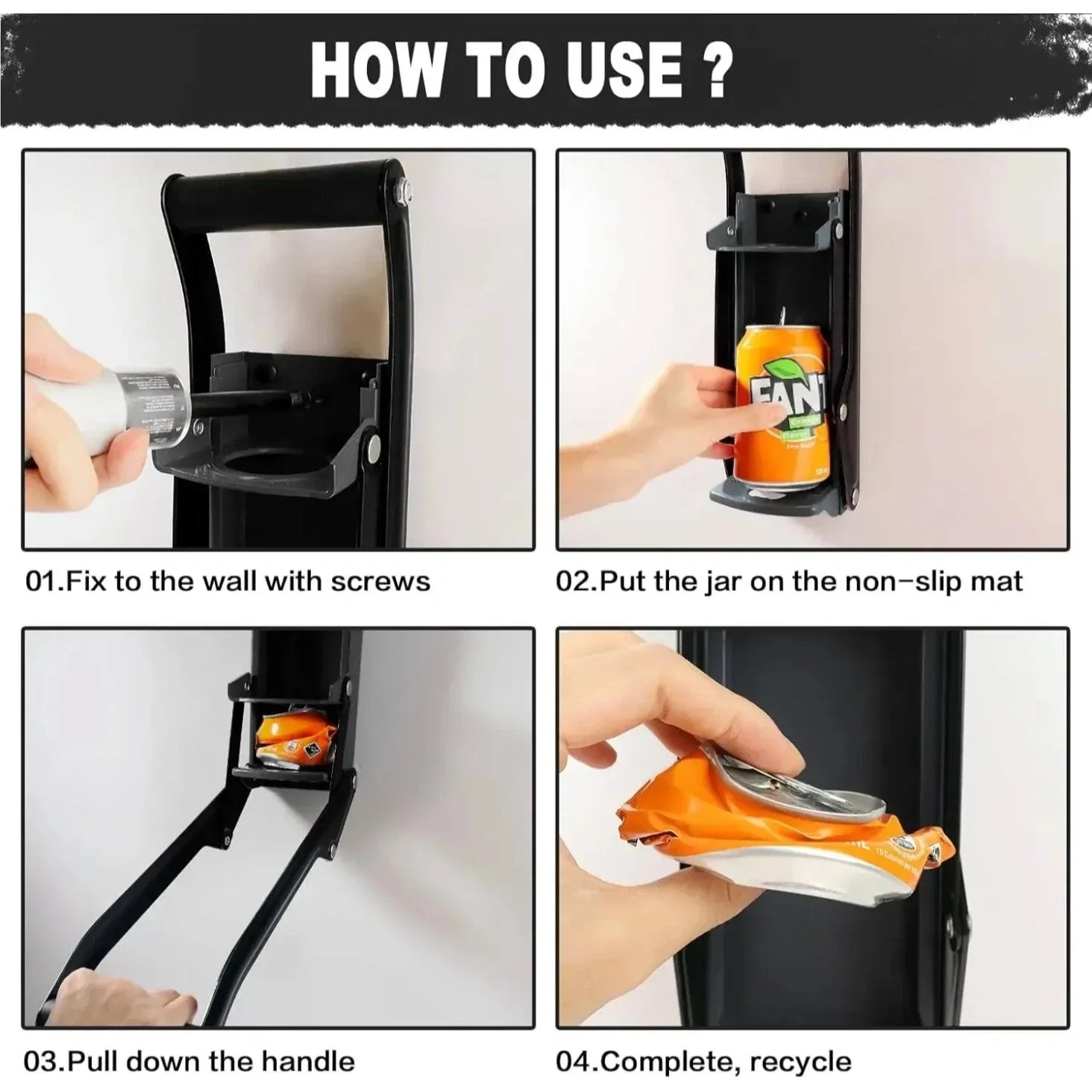 Purpose-Built 16 oz Metal Can Crusher, Heavy-Duty Wall-Mounted