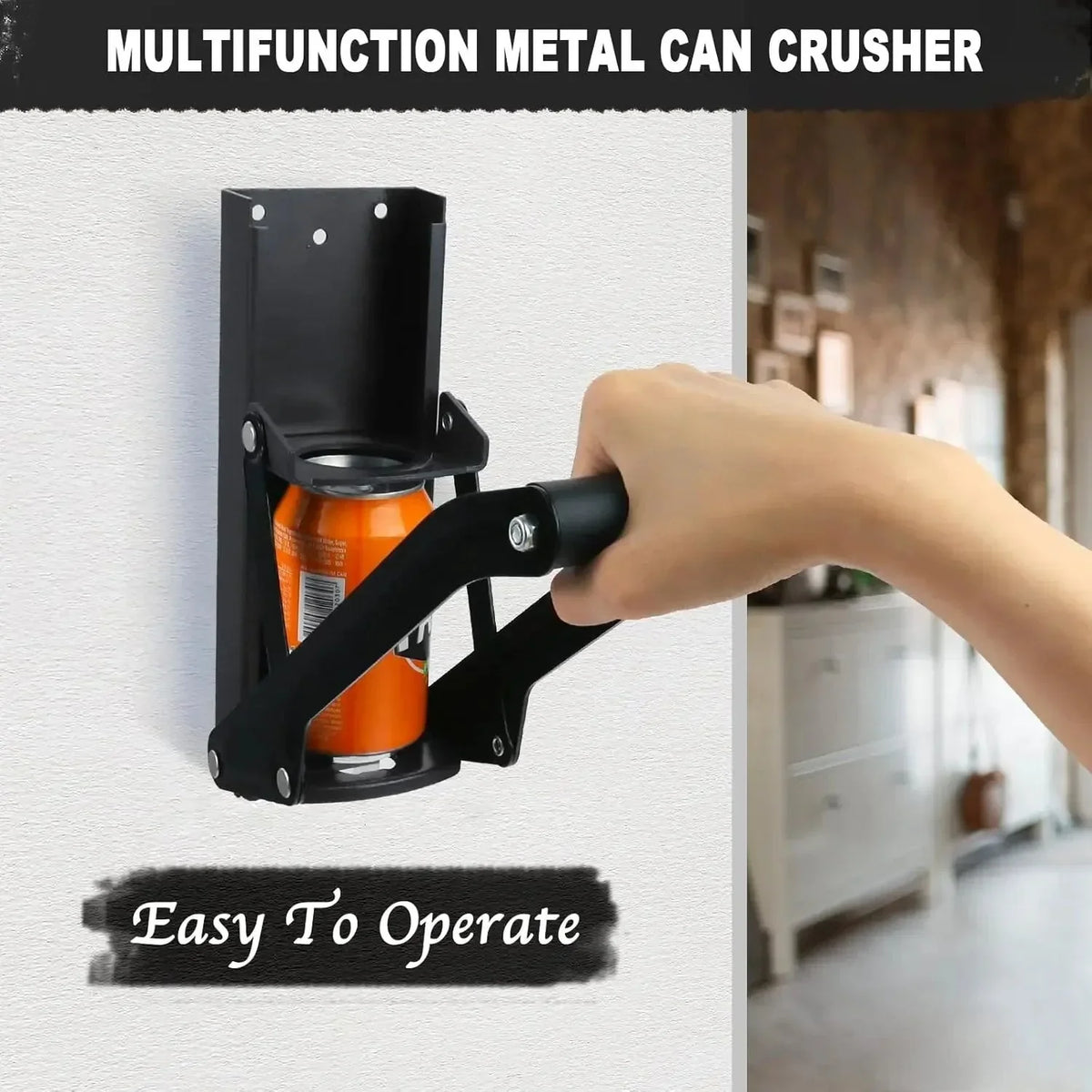 Purpose-Built 16 oz Metal Can Crusher, Heavy-Duty Wall-Mounted