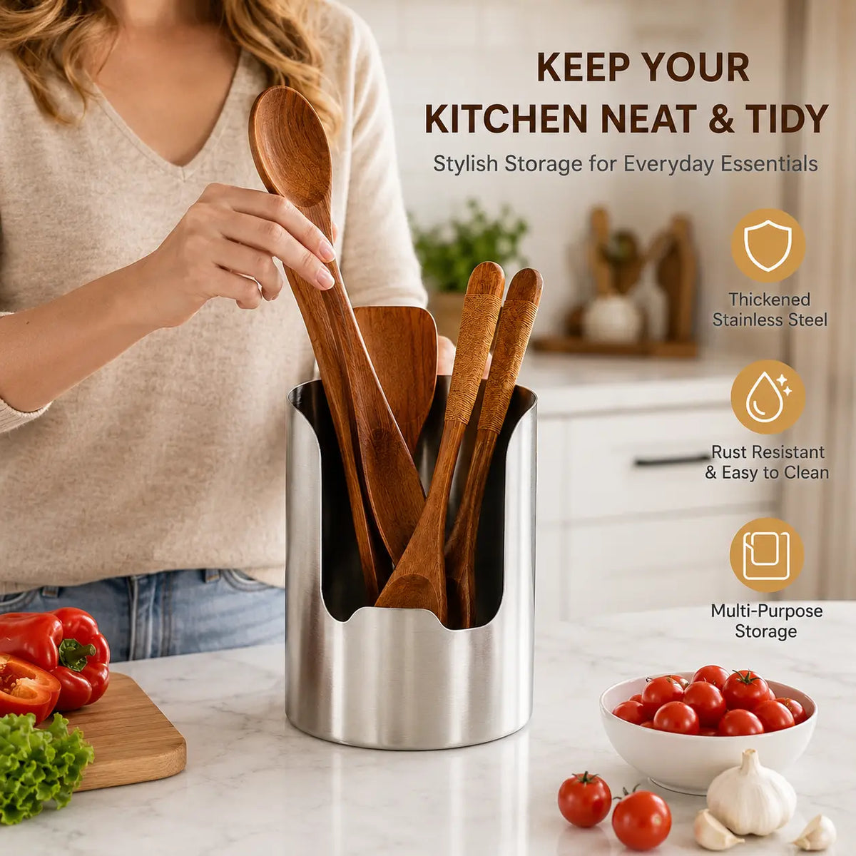 Space-Saving Thickened Stainless Steel Utensil Organizer