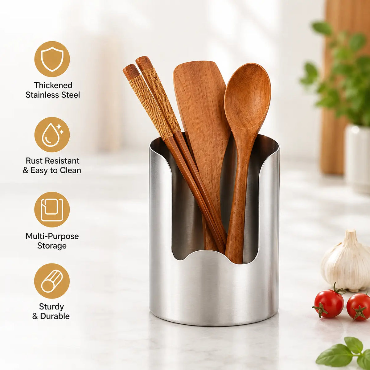 Space-Saving Thickened Stainless Steel Utensil Organizer