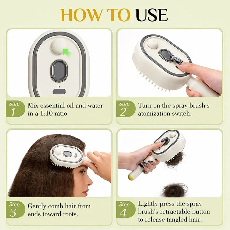 Vehicle-Ready Electric Steaming Massage Hair Care Brush for Garage Use