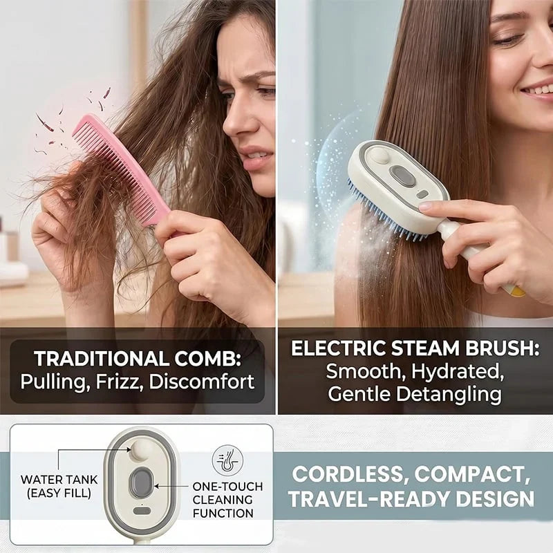 Vehicle-Ready Electric Steaming Massage Hair Care Brush for Garage Use