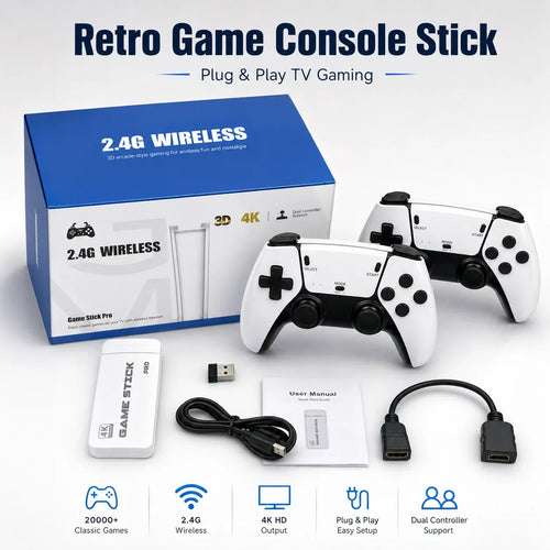 Workshop-Ready Retro Gaming Console Stick with 4K HDMI, Dual 2.4G