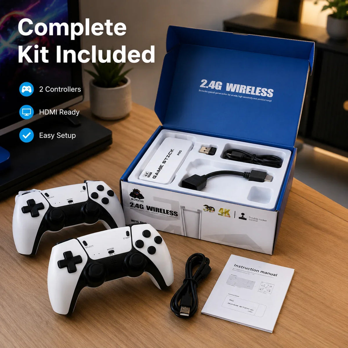 Workshop-Ready Retro Gaming Console Stick with 4K HDMI, Dual 2.4G