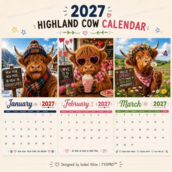 Purpose-Built Funny Highland Cow Wall Calendar – A4 Hanging Calendar