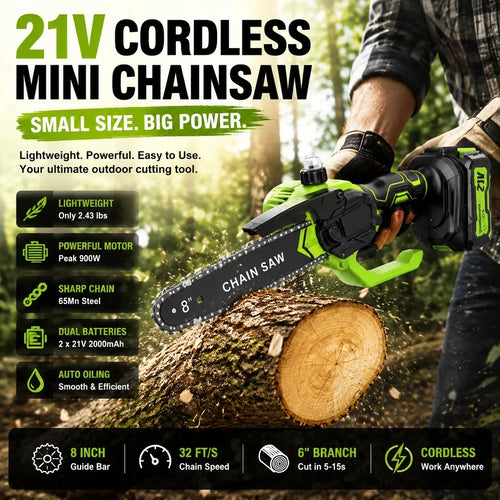 8-Inch Portable Electric Mini Chainsaw for Tree Trimming and DIY