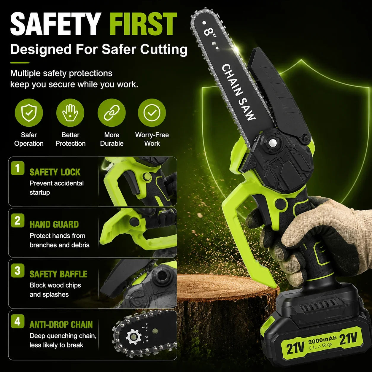 8-Inch Portable Electric Mini Chainsaw for Tree Trimming and DIY