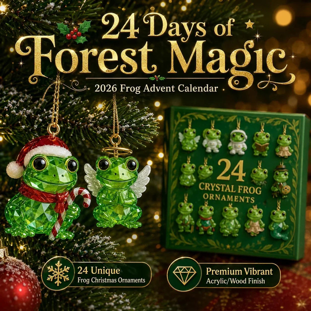24-Day Forest Frog Ornament Countdown Calendar