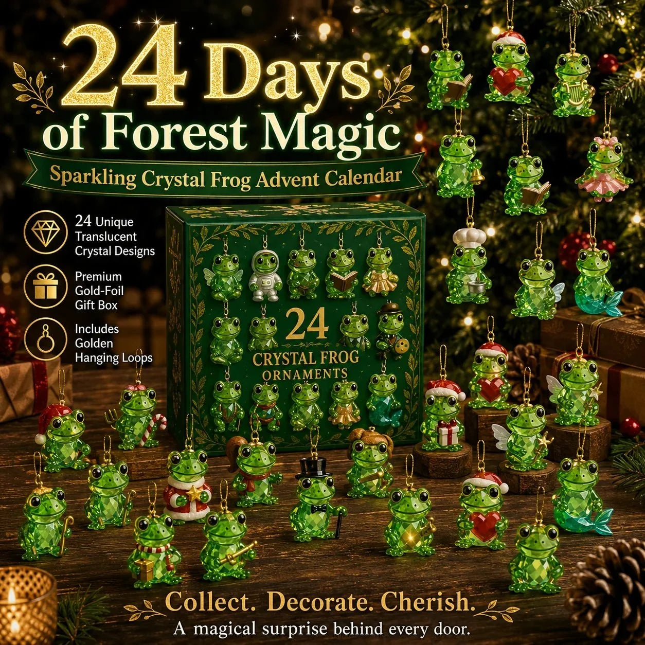 24-Day Forest Frog Ornament Countdown Calendar