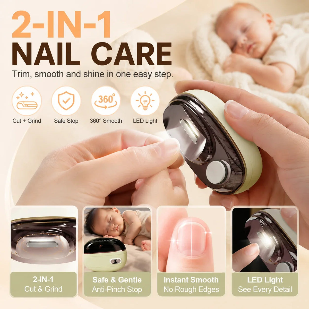Purpose-Built 2-in-1 Electric Nail Clipper with LED for Everyday Use