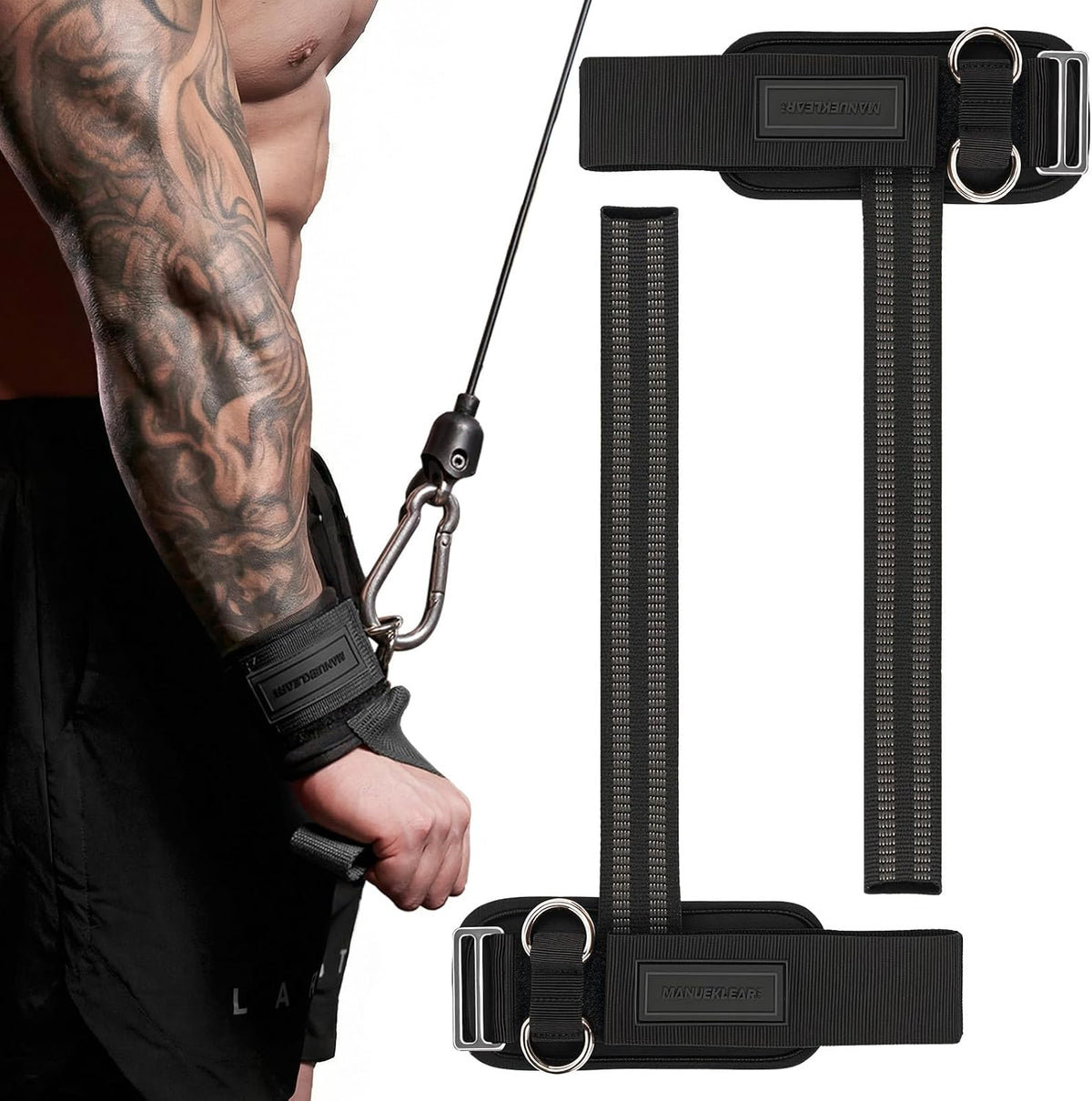 2-in-1 Weightlifting Wrist Straps with Dual D-Rings for Cable Training