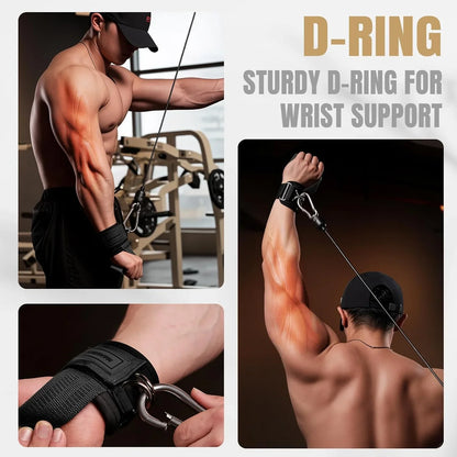 2-in-1 Weightlifting Wrist Straps with Dual D-Rings for Cable Training