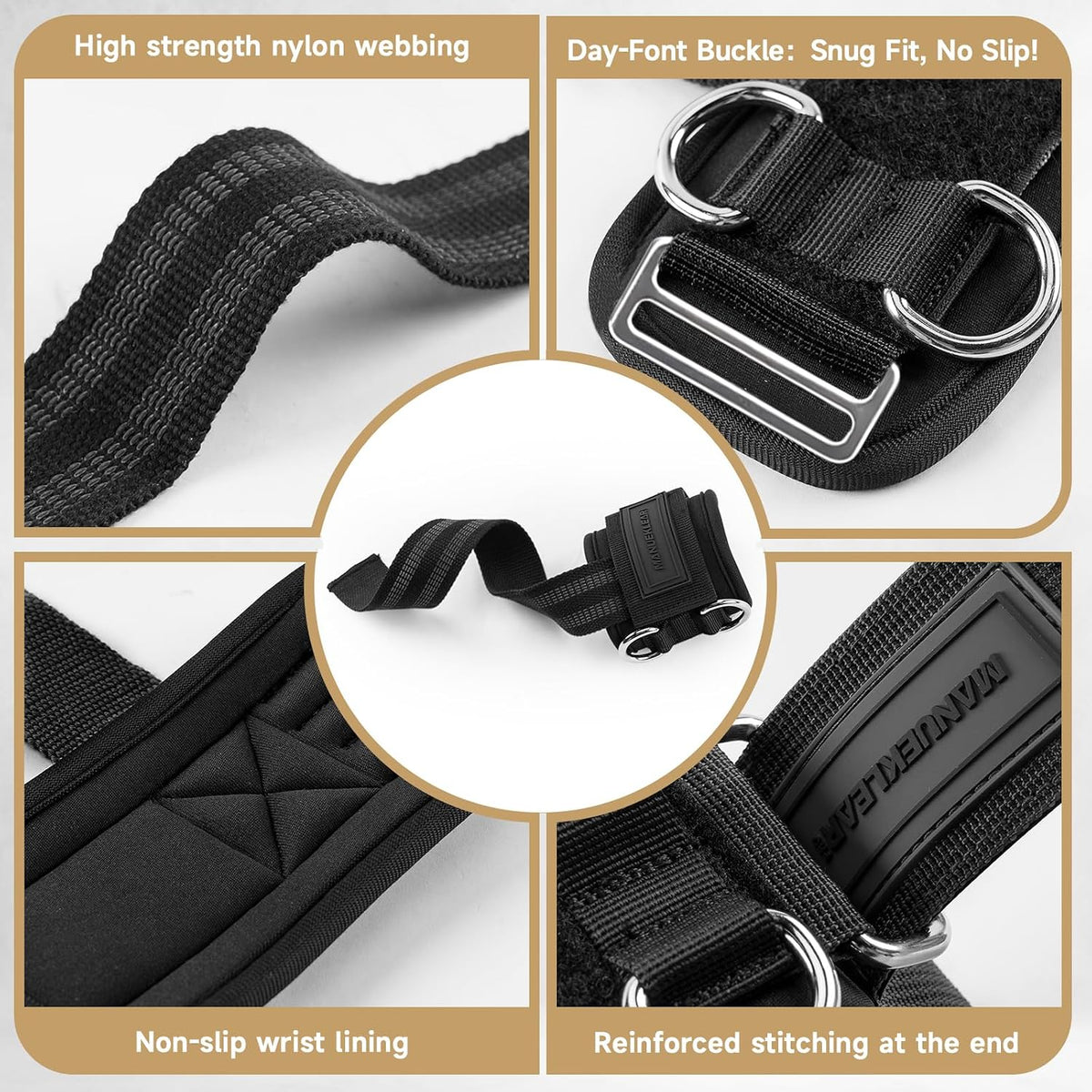 2-in-1 Weightlifting Wrist Straps with Dual D-Rings for Cable Training