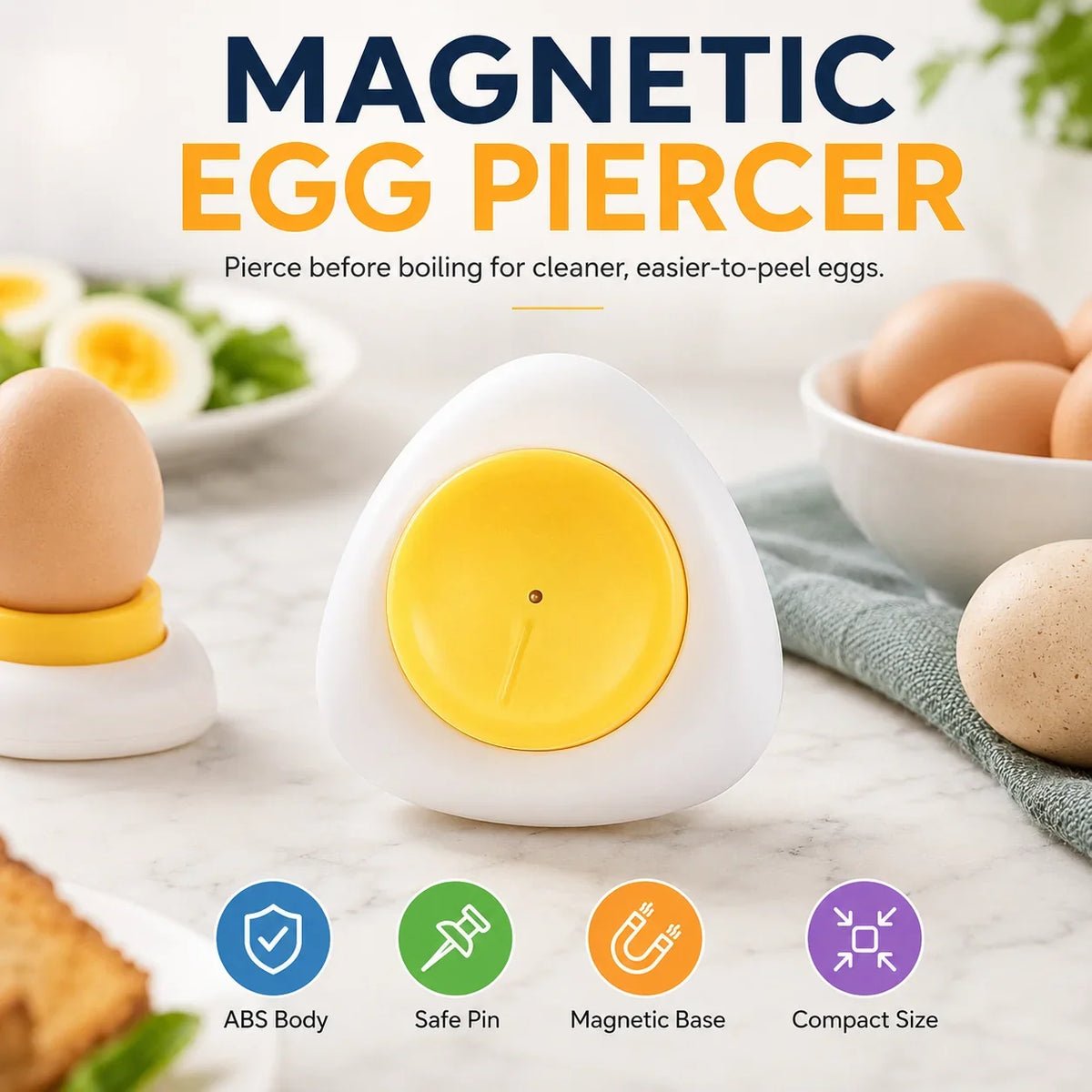 Practical 2PCS Egg Piercer with Stainless Steel Needle, One-Press Egg