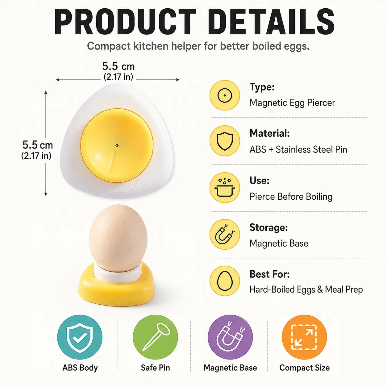 Practical 2PCS Egg Piercer with Stainless Steel Needle, One-Press Egg