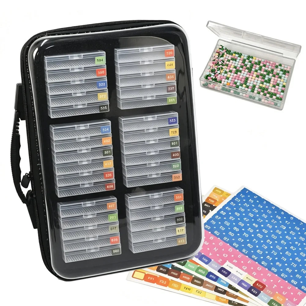 32-Slot Diamond Painting Storage Box Set with Carry Handle Bag