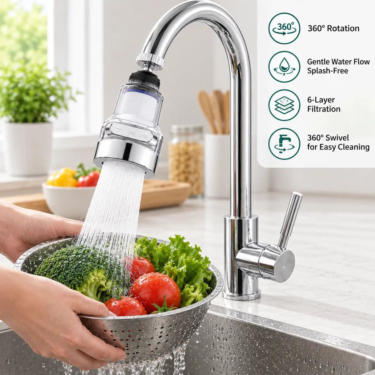 Swivel Faucet Aerator with Three Spray Modes and Ten Filters